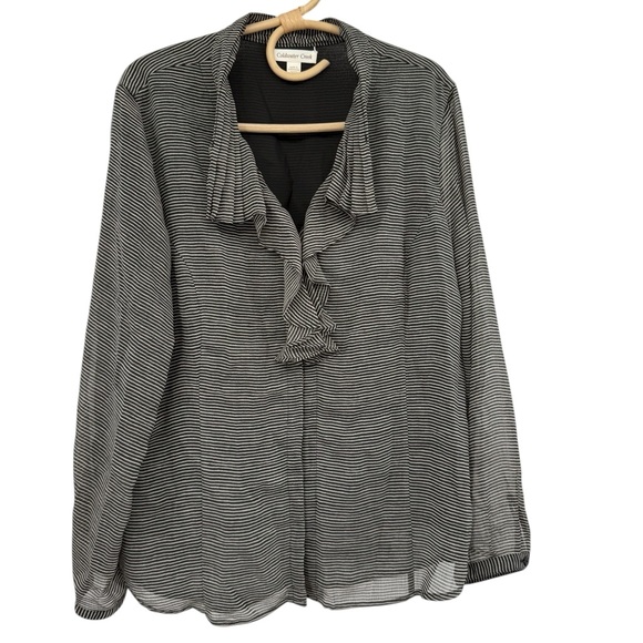 Coldwater Creek Striped Sheer Pleated Accordion Ruffle Blouse Black White PXL - Picture 4 of 16